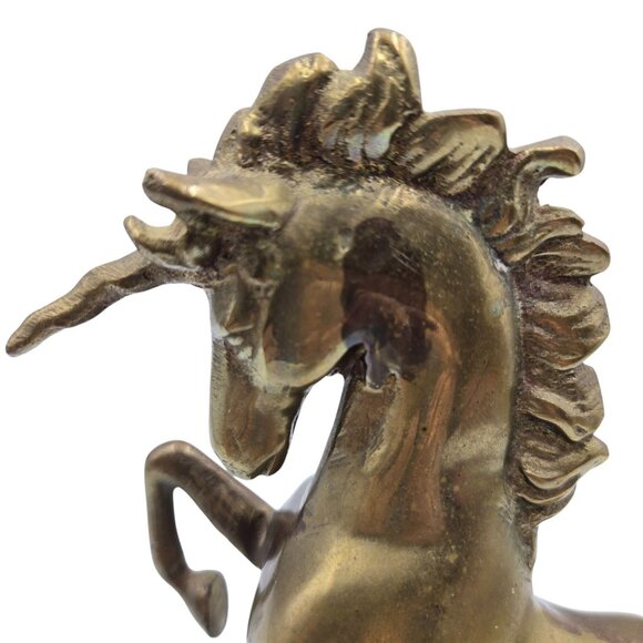 Vintage Brass Rearing Unicorn Figurine With Flowing Mane & Tail - Picture 15 of 16